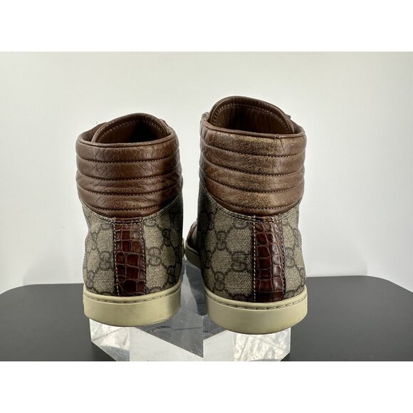 Gucci High Top Crocodile trim Brown Guccisima 10.5/11-USA - Picture 6 of 15